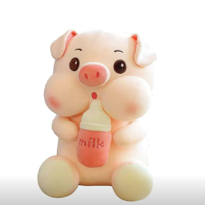 奶瓶猪爆款精品毛绒玩具可爱抱着奶瓶的小猪公仔玩偶，乐雯毛绒玩具