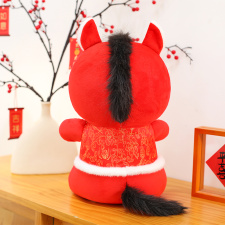 唐装舞狮小马公仔毛绒玩具2026马年吉祥物玩偶生肖马摆件厂家直销