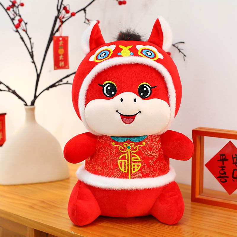 唐装舞狮小马公仔毛绒玩具2026马年吉祥物玩偶生肖马摆件厂家直销，霄辉玩具