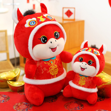 唐装舞狮小马公仔毛绒玩具2026马年吉祥物玩偶生肖马摆件厂家直销